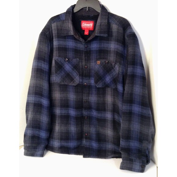 Coleman Jacket Mn XL Blue Plaid Sherpa Lined Flannel Workwear Shacket Barn Chore - Picture 2 of 9